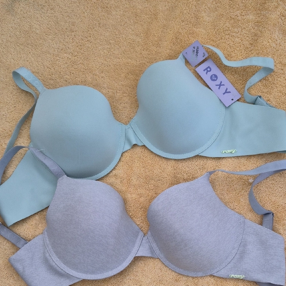 Roxy Light Blue and Gray Bra Duo NWT 36D